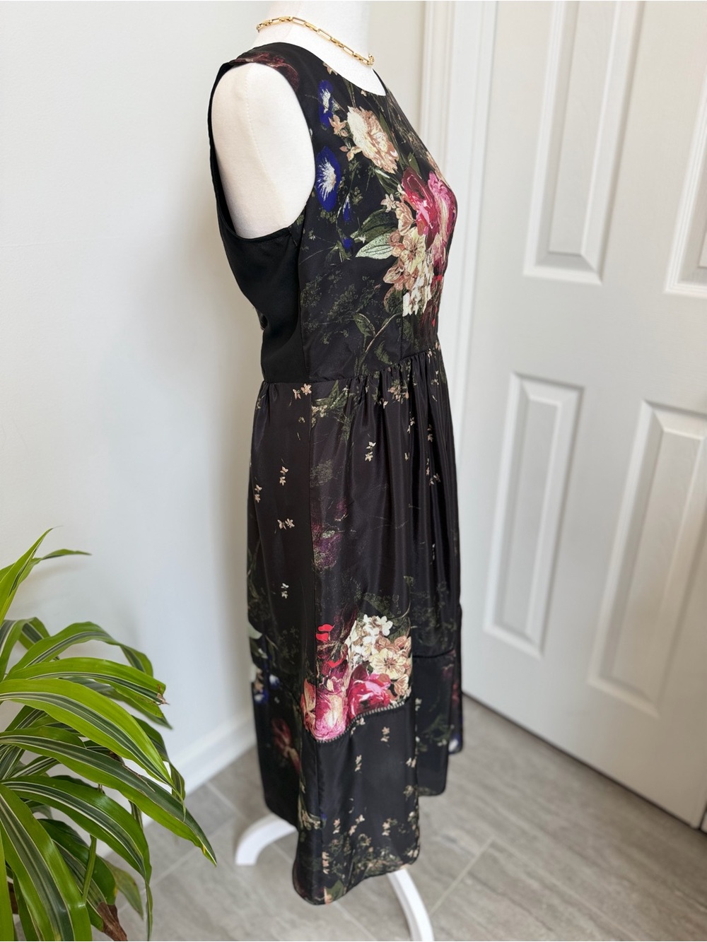 Whimsical Romantic Womens Dress 4 Black Floral Midi Fairy Wedding Guest MAIA - Picture 3 of 15
